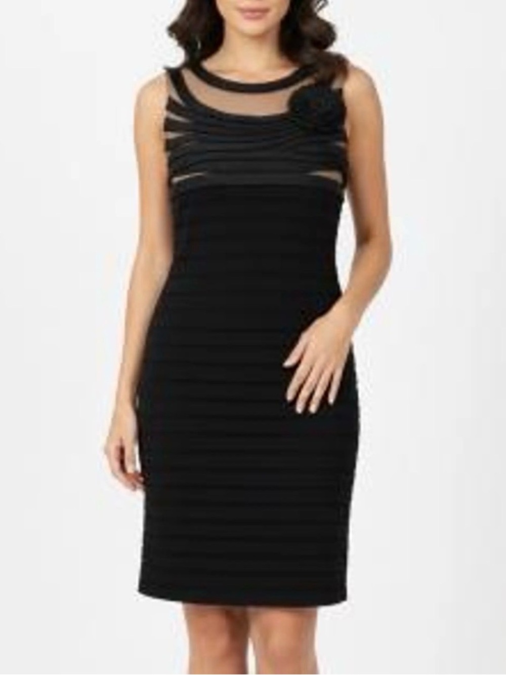 Adrianna Papell Woman Black Pleated Floral Cocktail Dress Size 16W